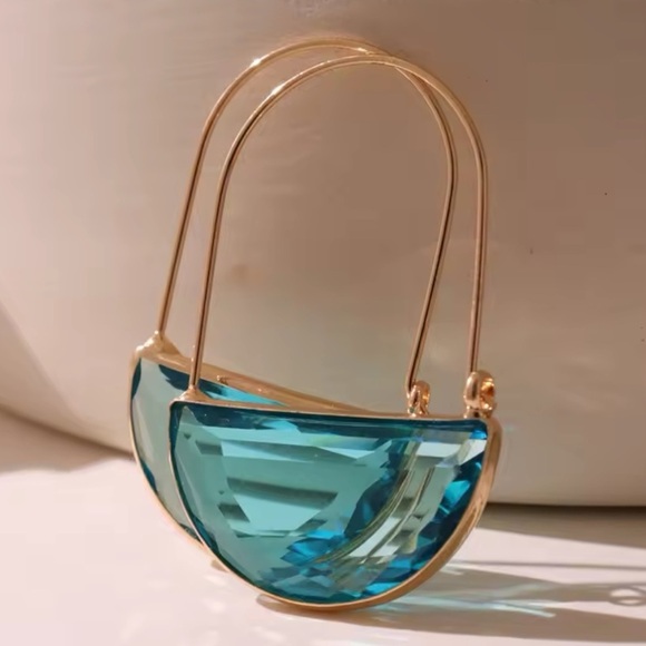 Anthropologie Black Glass Crescent Hoop Earrings - Picture 3 of 7